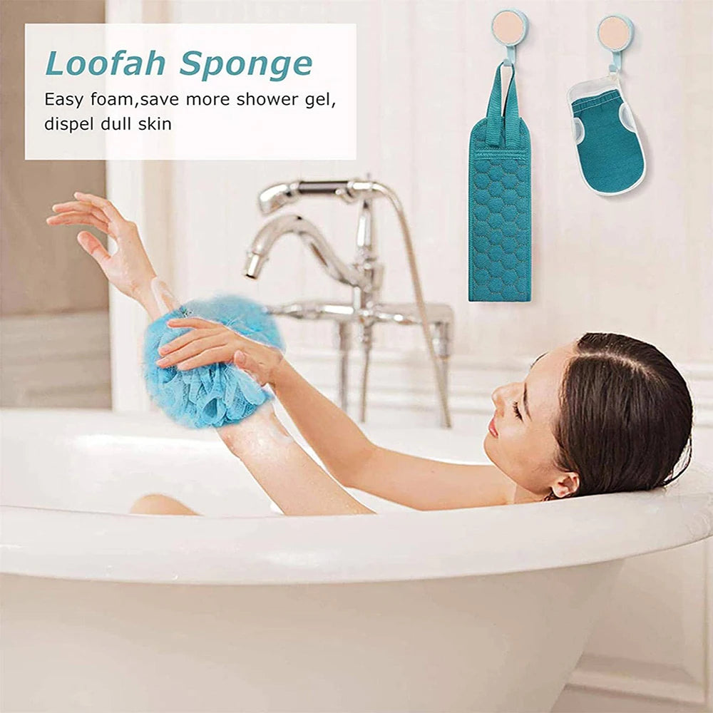 Exfoliating Body Scrubber Set - Includes Back Scrubber, Bath Glove And Shower Bath Sponge Loofah